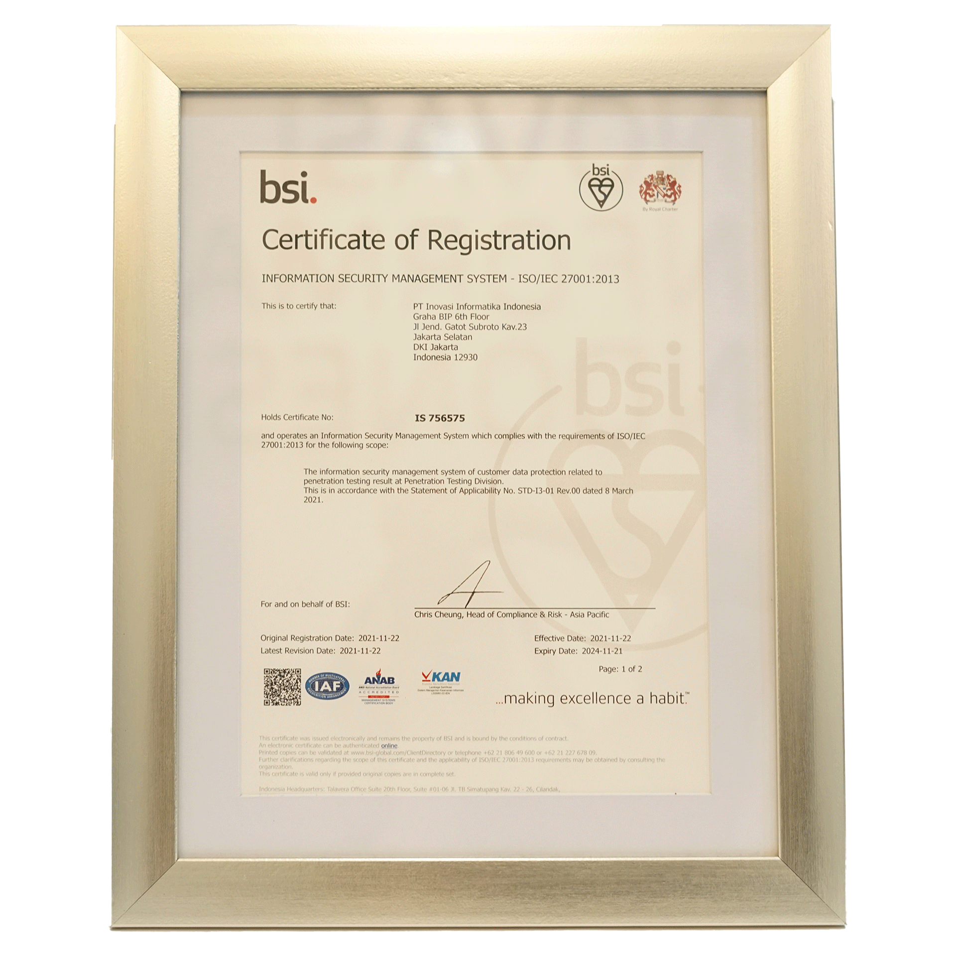 ISO 270012013 certification